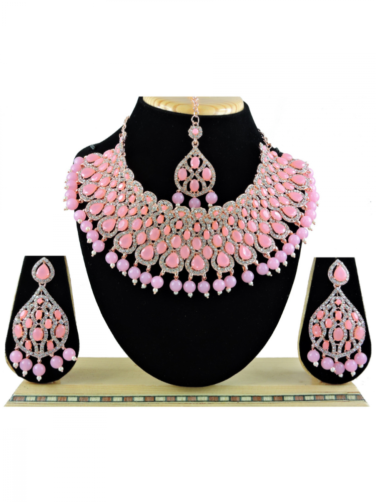 Pink Alloy Festival Wear Kundan Necklace