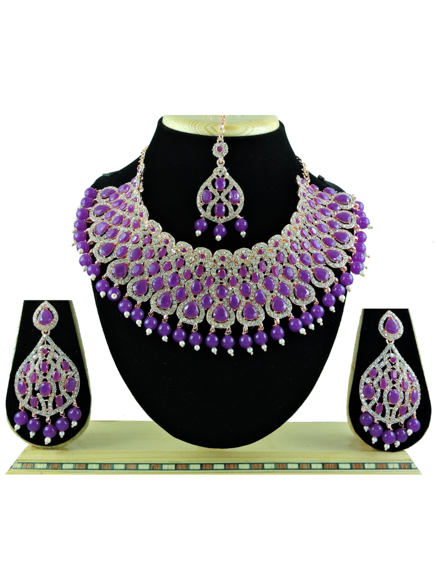 Purple Alloy Festival Wear Kundan Necklace