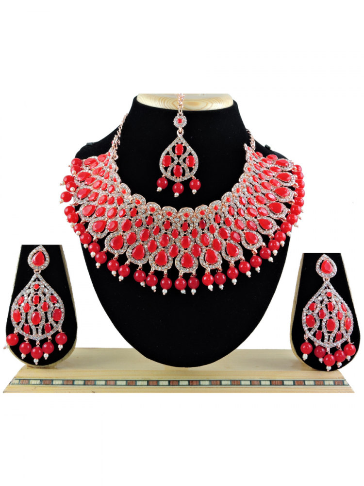 Red Alloy Festival Wear Kundan Necklace