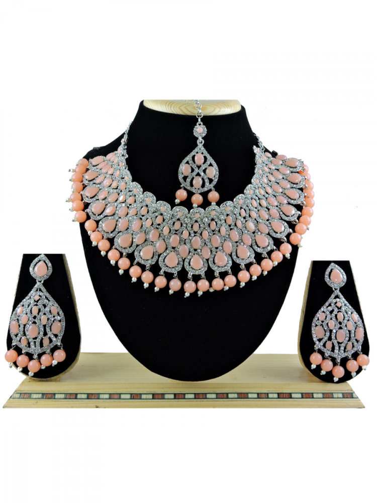 Peach Alloy Festival Wear Kundan Necklace