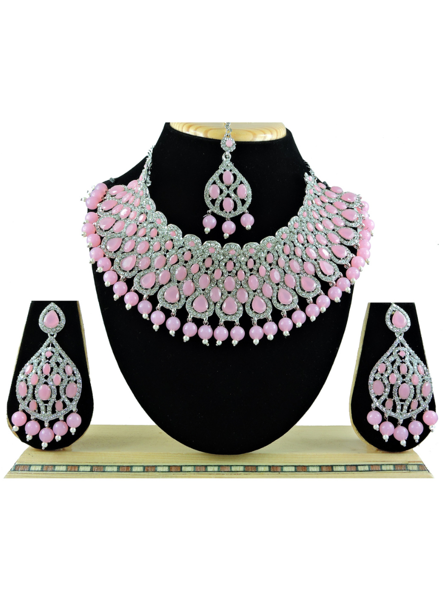 Pink Alloy Festival Wear Kundan Necklace