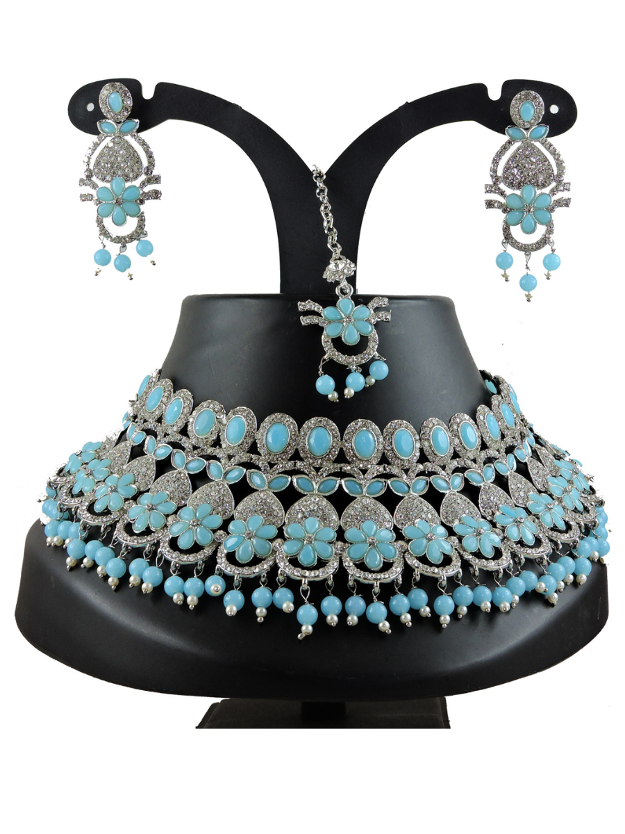 Firozi Alloy Festival Wear Diamonds Necklace