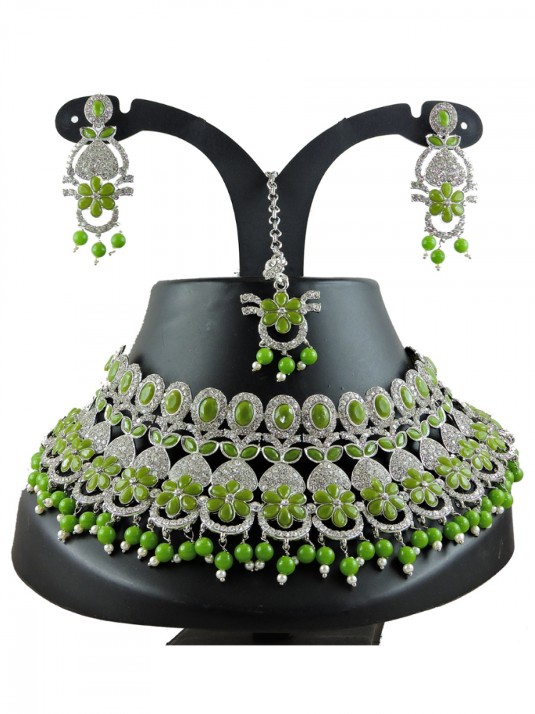 Mehandi Alloy Festival Wear Diamonds Necklace