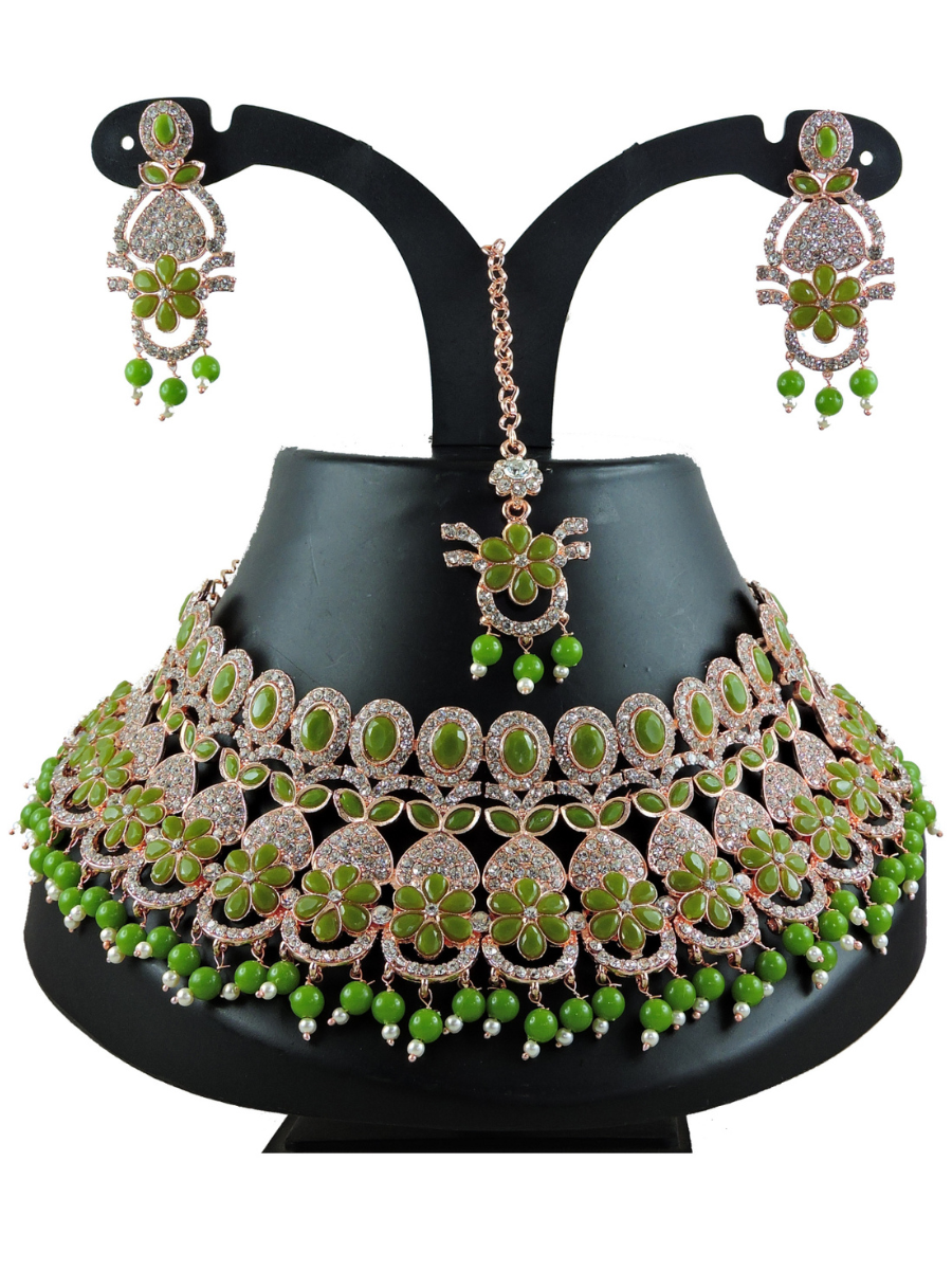 Mehandi Alloy Festival Wear Diamonds Necklace
