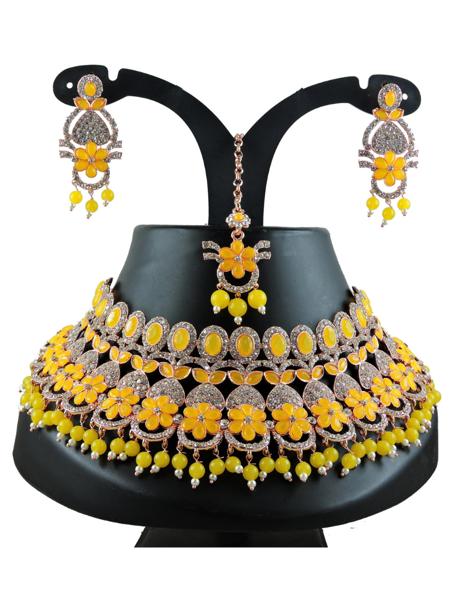 Yellow Alloy Festival Wear Diamonds Necklace