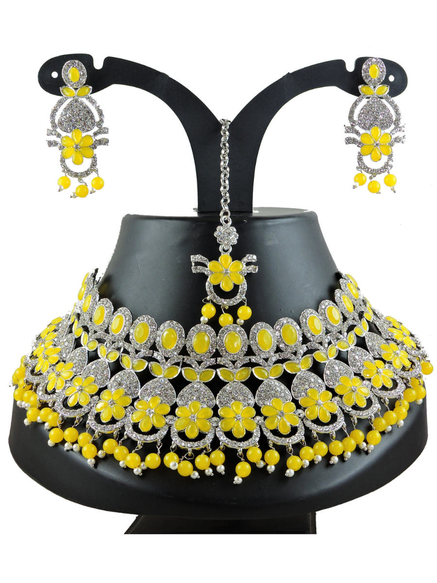 Yellow Alloy Festival Wear Diamonds Necklace