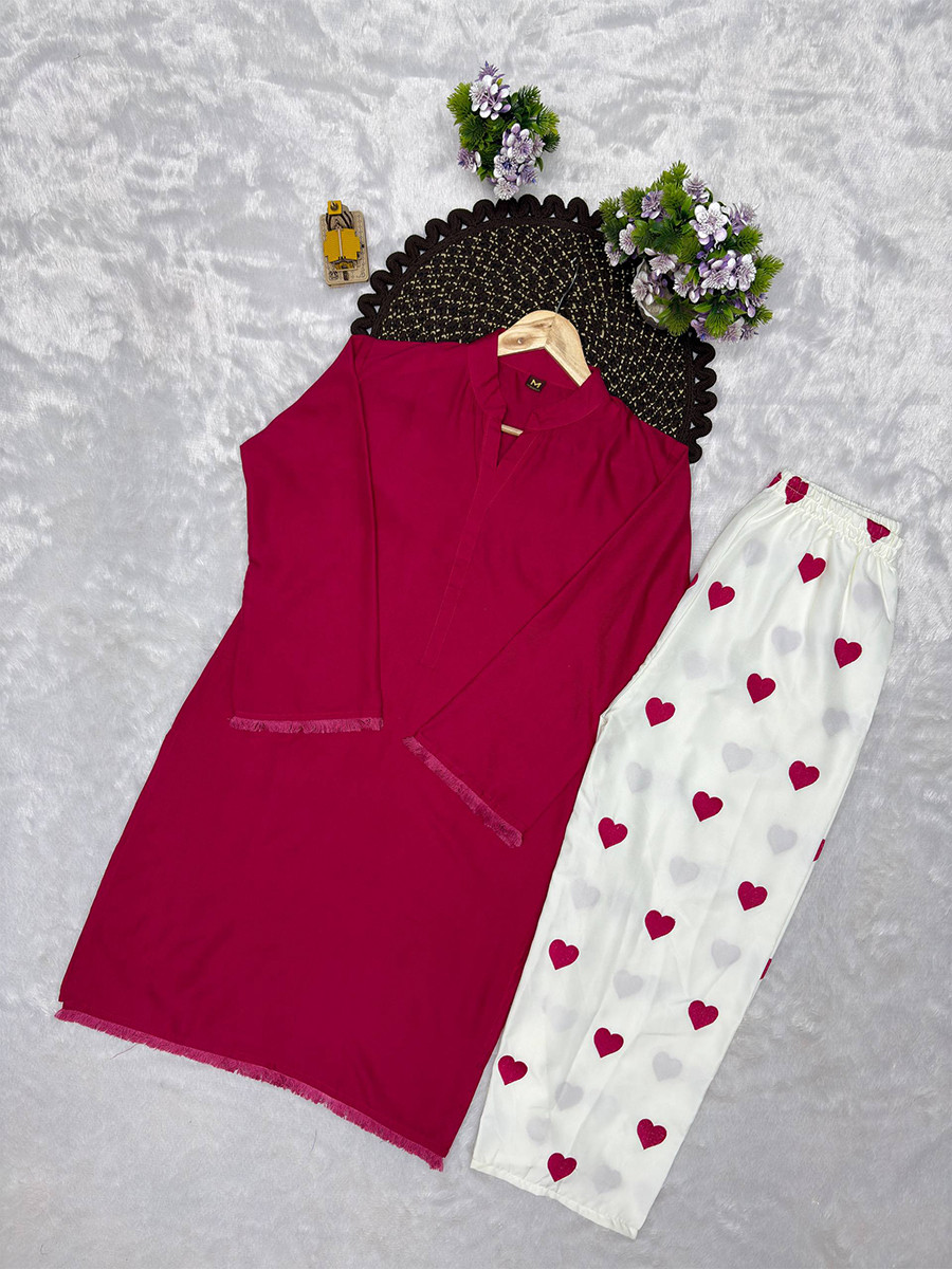 Magenta Heavy Rayon cotton Plain Lace Work Wedding Party Festival Casual Ready Kurti Bottom Women Wear