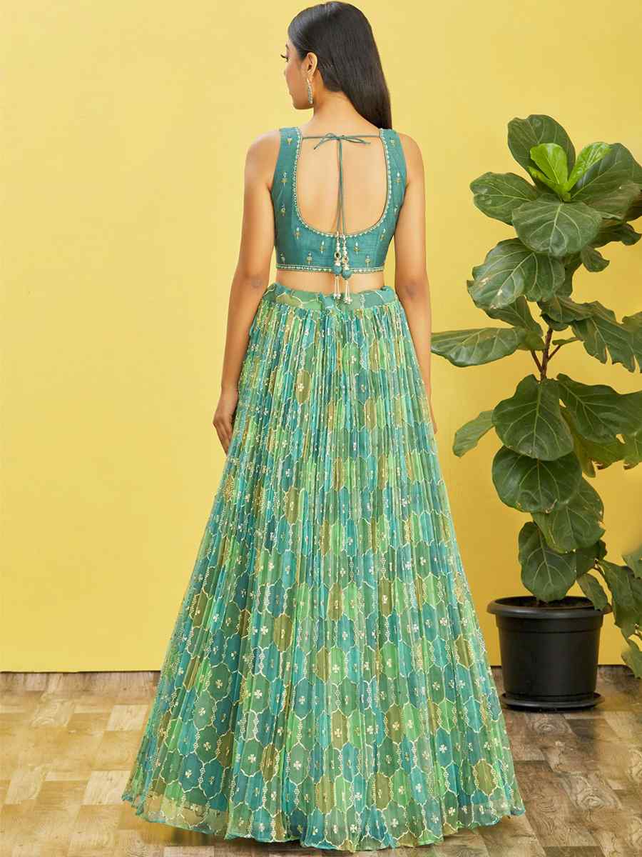 Green Organza Embroidered Party Wear Festival Circular Lehenga Choli
