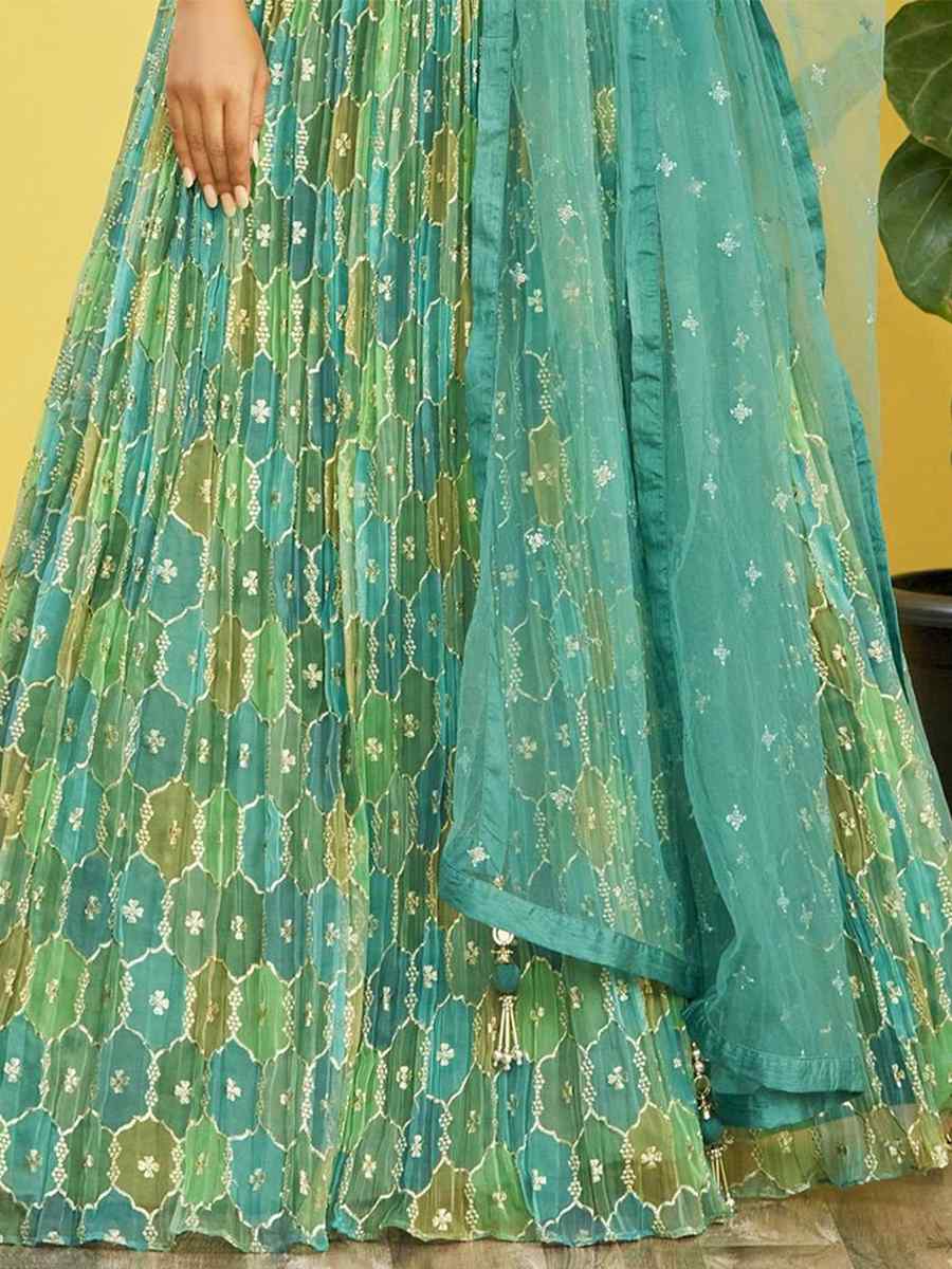 Green Organza Embroidered Party Wear Festival Circular Lehenga Choli