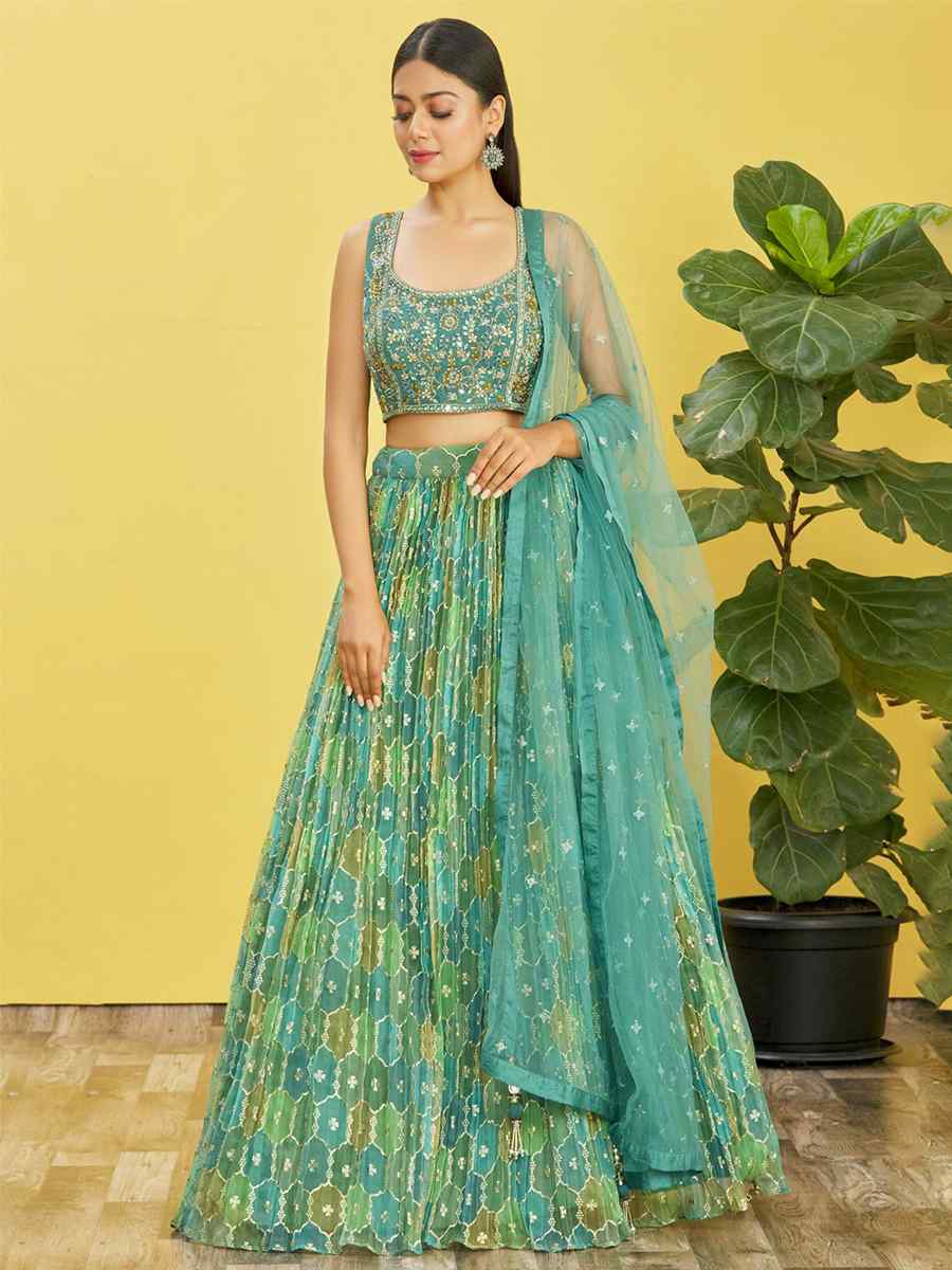 Green Organza Embroidered Party Wear Festival Circular Lehenga Choli