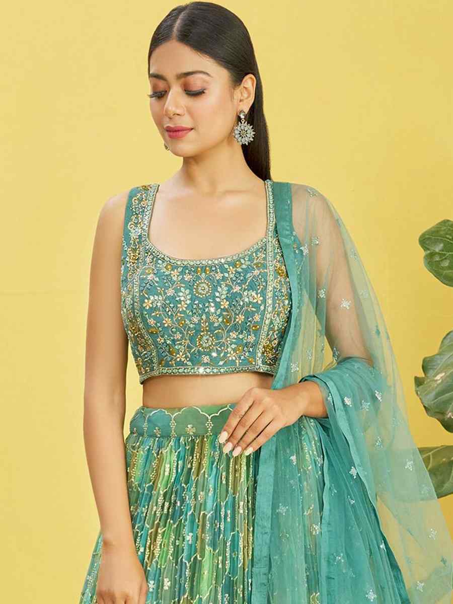Green Organza Embroidered Party Wear Festival Circular Lehenga Choli
