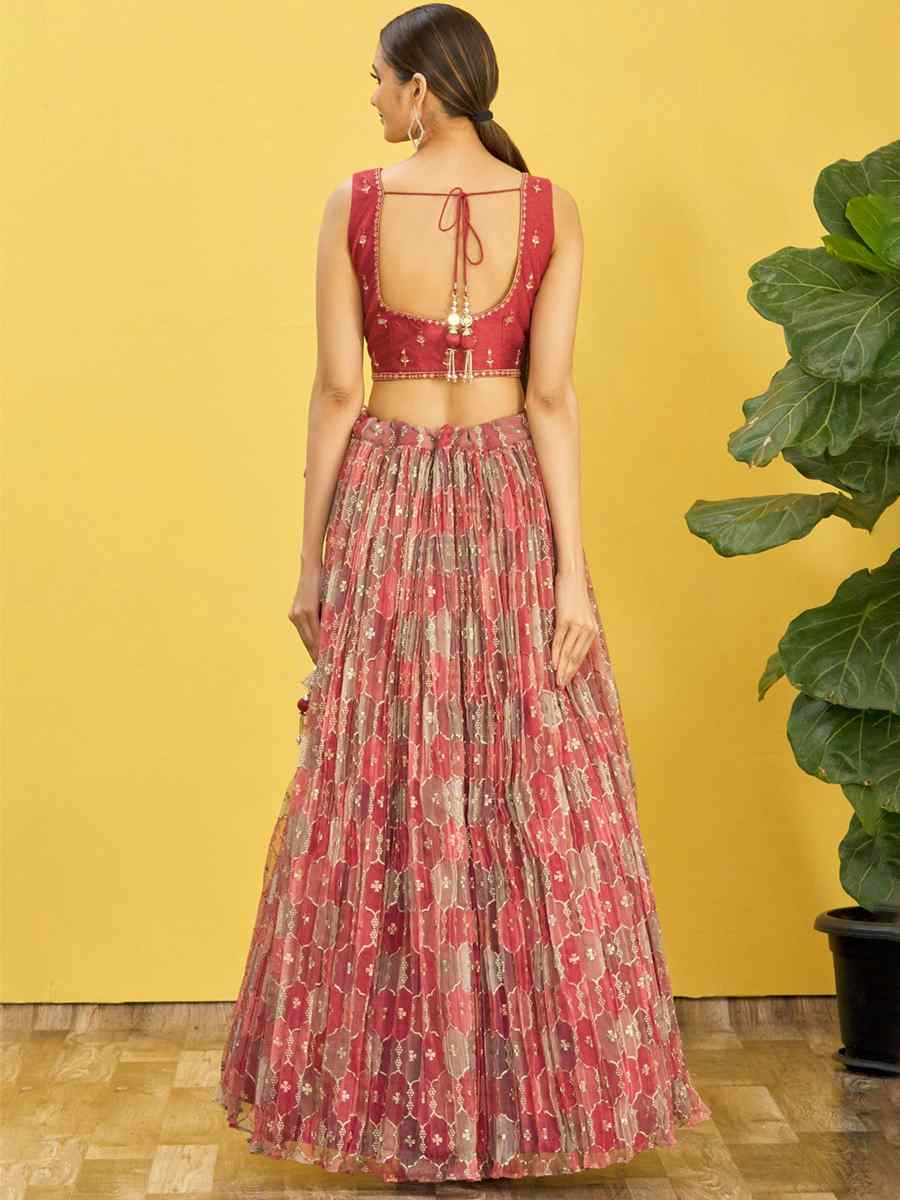 Brown Organza Embroidered Party Wear Festival Circular Lehenga Choli