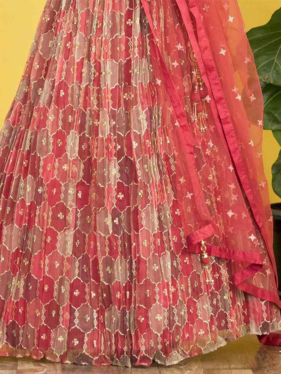 Brown Organza Embroidered Party Wear Festival Circular Lehenga Choli