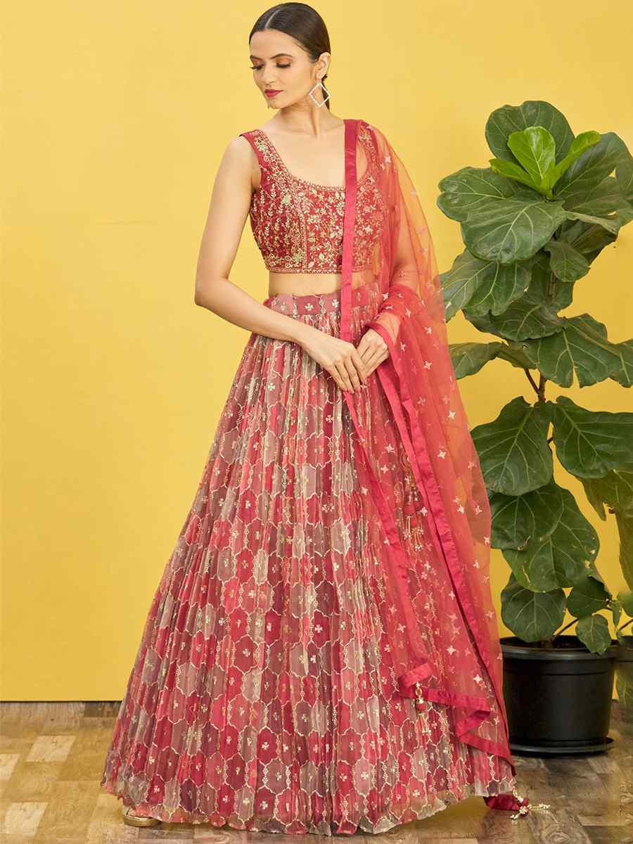 Brown Organza Embroidered Party Wear Festival Circular Lehenga Choli