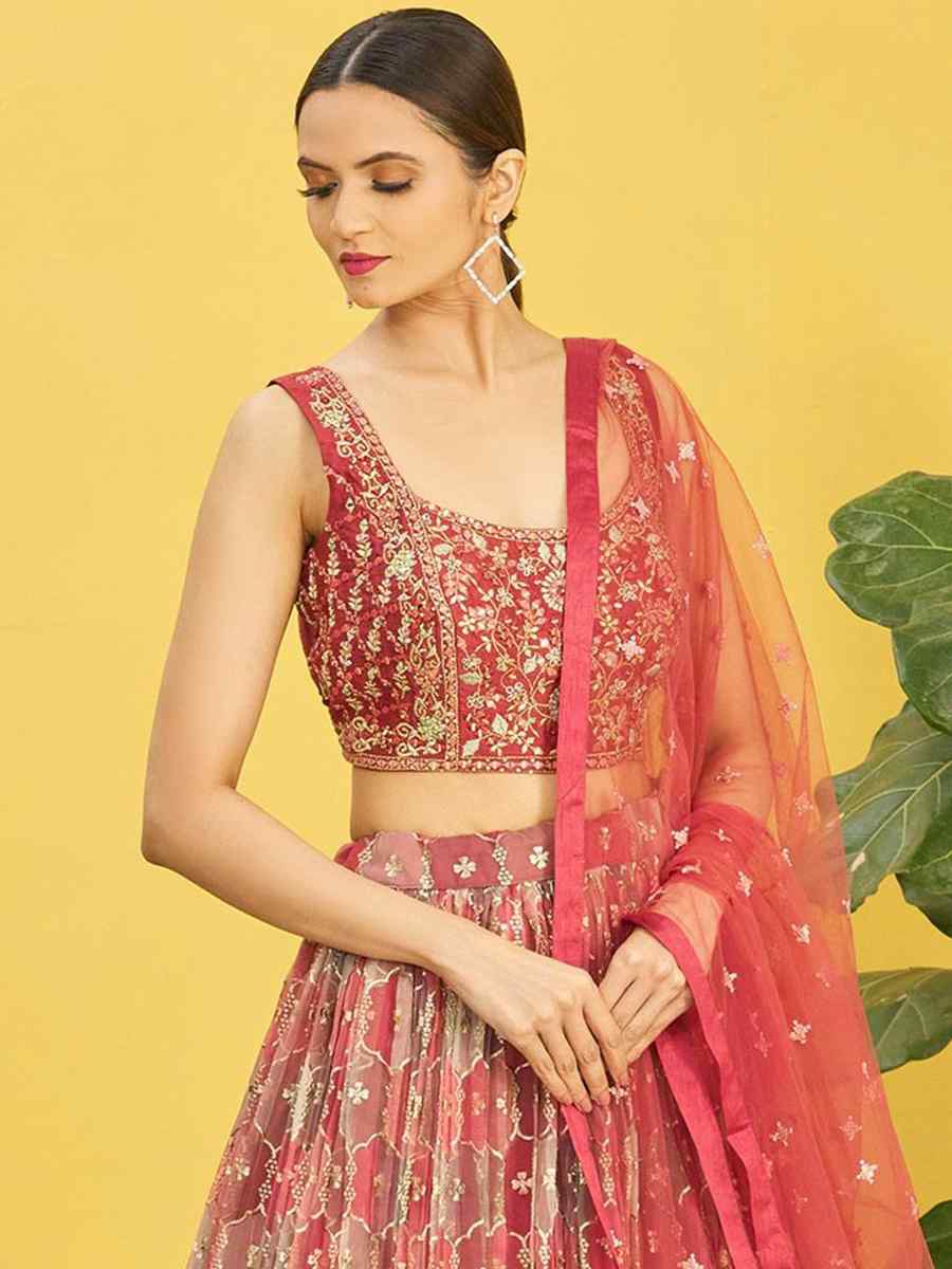Brown Organza Embroidered Party Wear Festival Circular Lehenga Choli