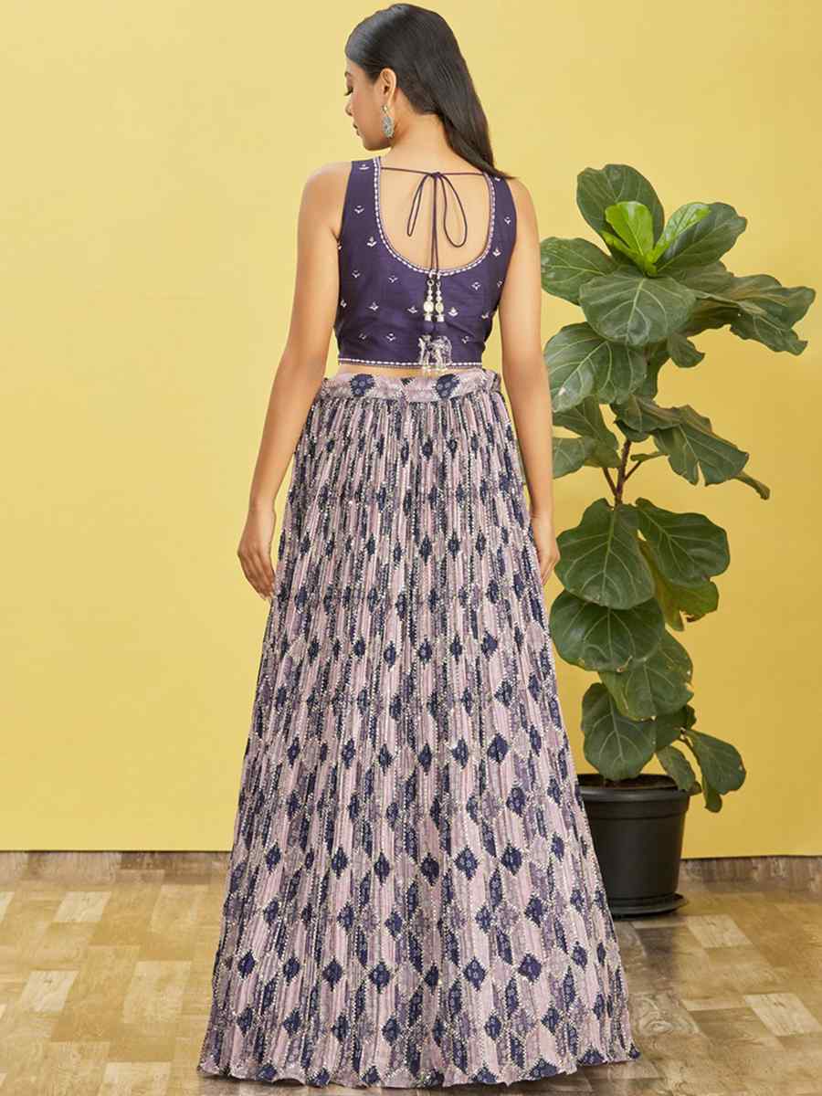 Blue Chinon Embroidered Party Wear Festival Circular Lehenga Choli