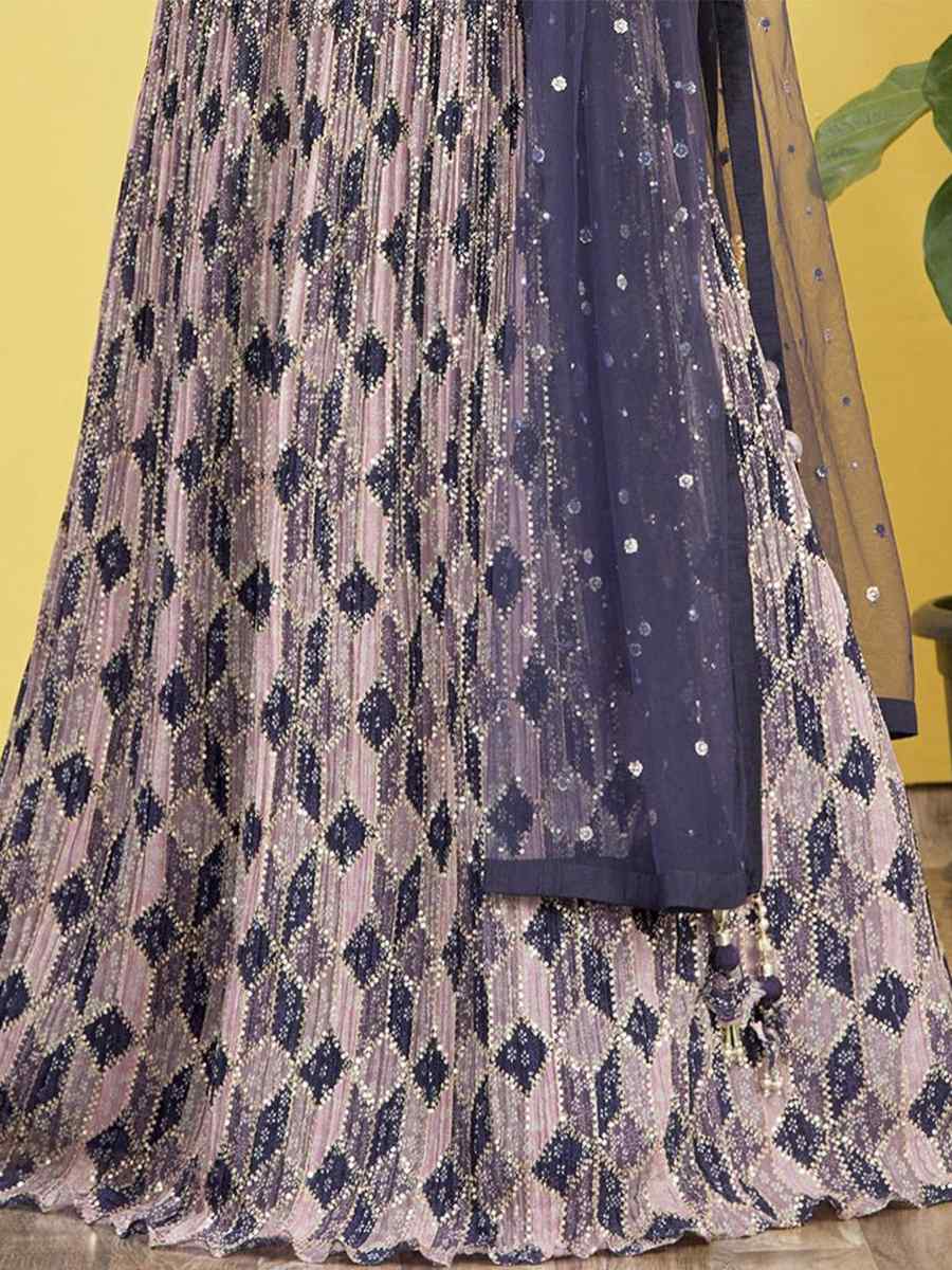 Blue Chinon Embroidered Party Wear Festival Circular Lehenga Choli