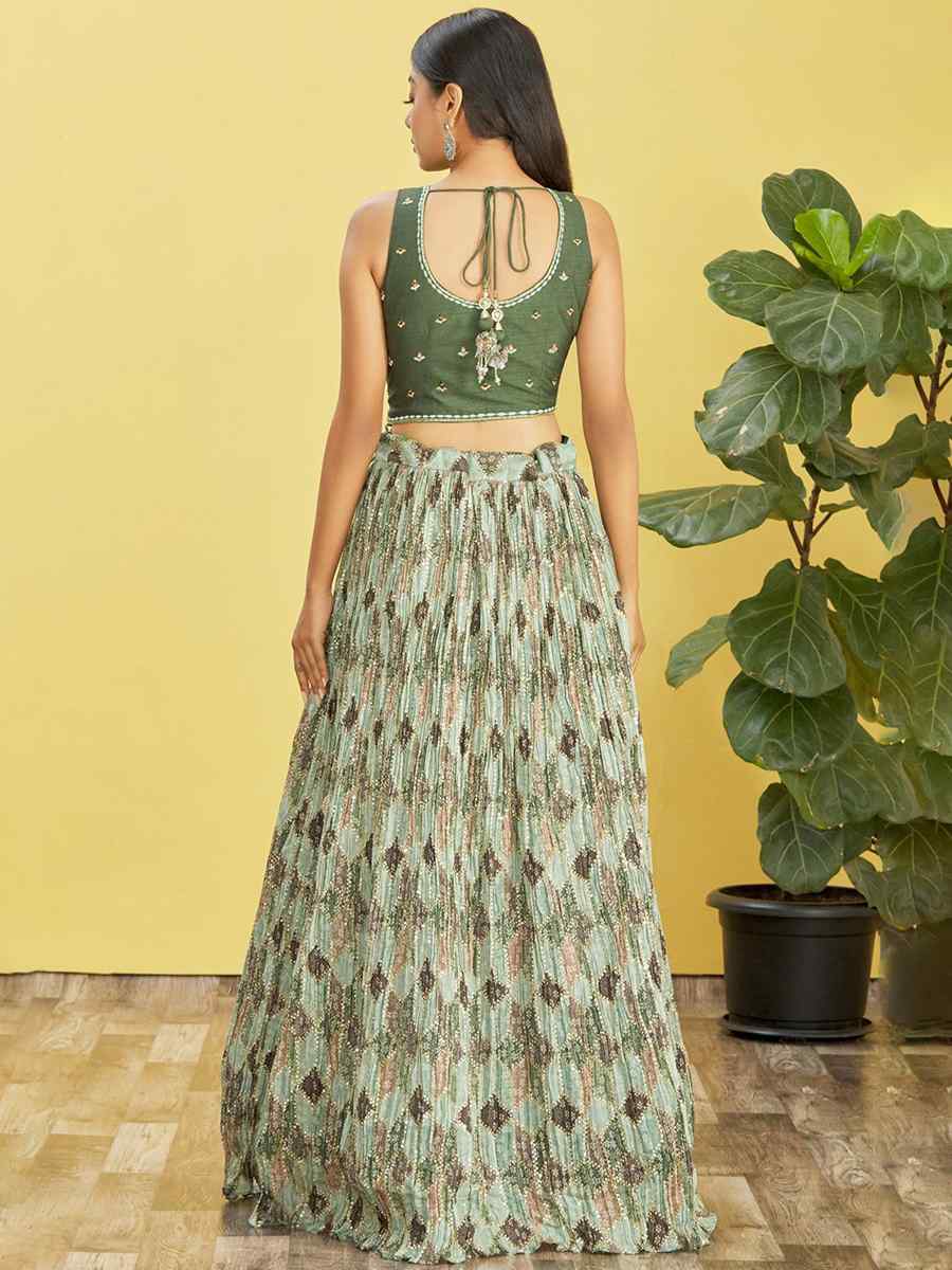 Green Chinon Embroidered Party Wear Festival Circular Lehenga Choli