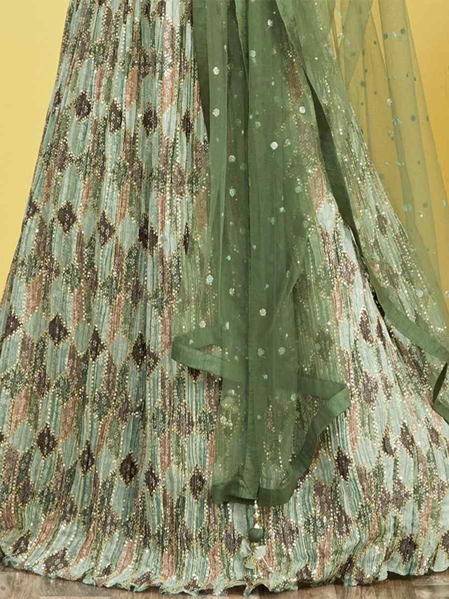 Green Chinon Embroidered Party Wear Festival Circular Lehenga Choli
