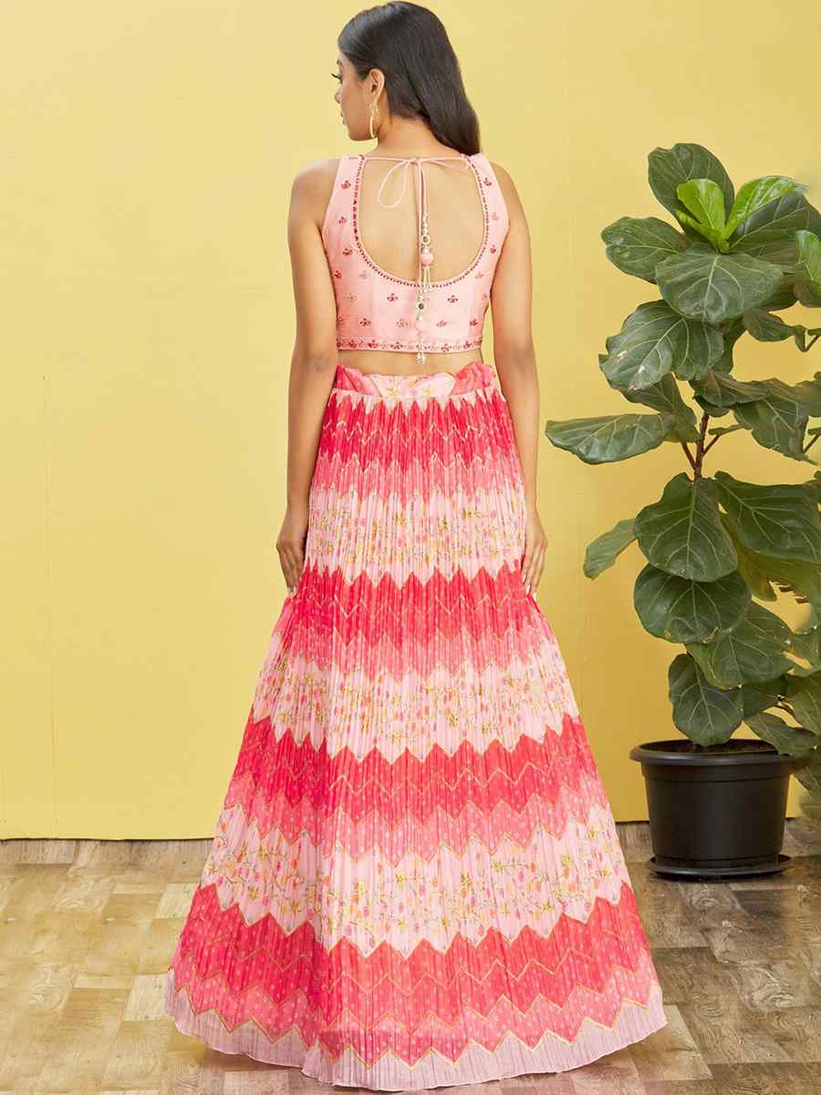 Pink Chinon Embroidered Party Wear Festival Circular Lehenga Choli