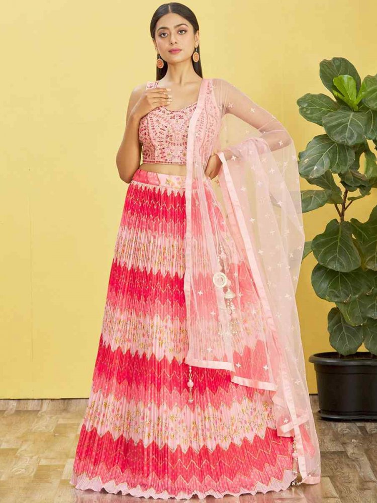 Pink Chinon Embroidered Party Wear Festival Circular Lehenga Choli