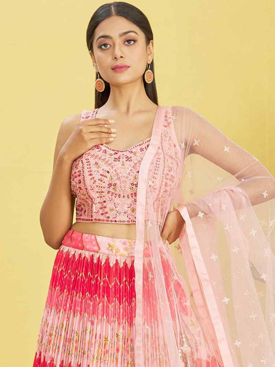 Pink Chinon Embroidered Party Wear Festival Circular Lehenga Choli