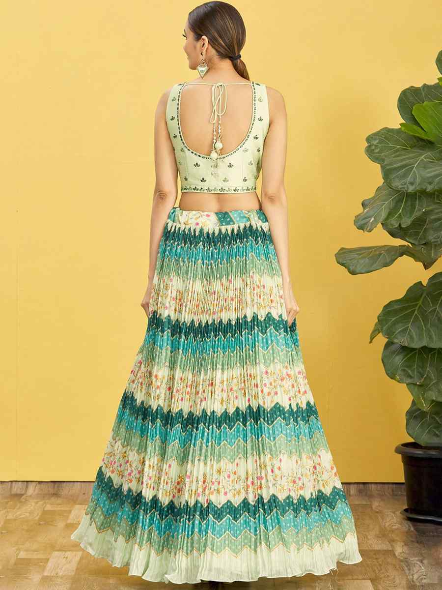 Green Chinon Embroidered Party Wear Festival Circular Lehenga Choli