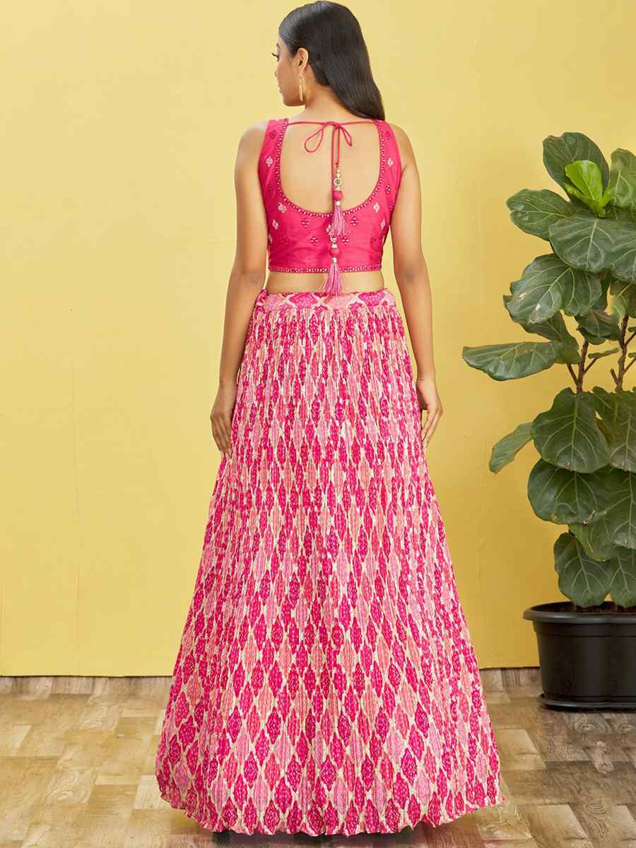 Pink Chinon Embroidered Party Wear Festival Circular Lehenga Choli