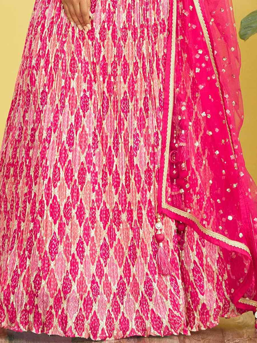 Pink Chinon Embroidered Party Wear Festival Circular Lehenga Choli
