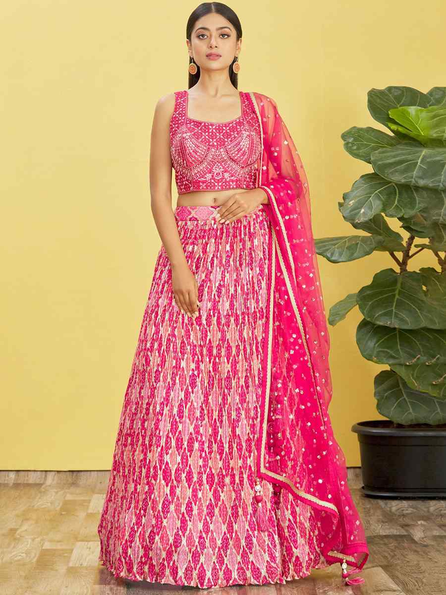 Pink Chinon Embroidered Party Wear Festival Circular Lehenga Choli