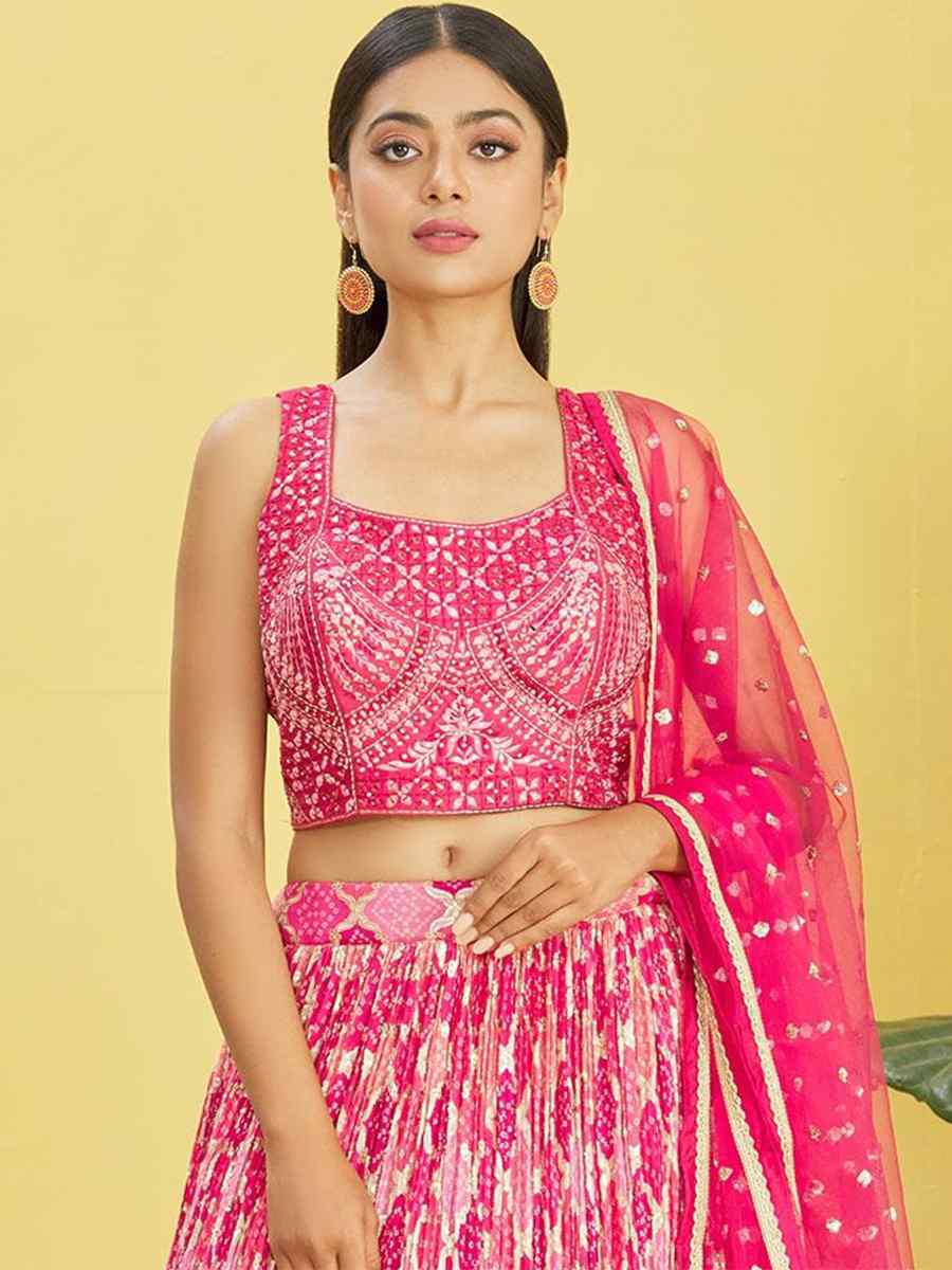 Pink Chinon Embroidered Party Wear Festival Circular Lehenga Choli