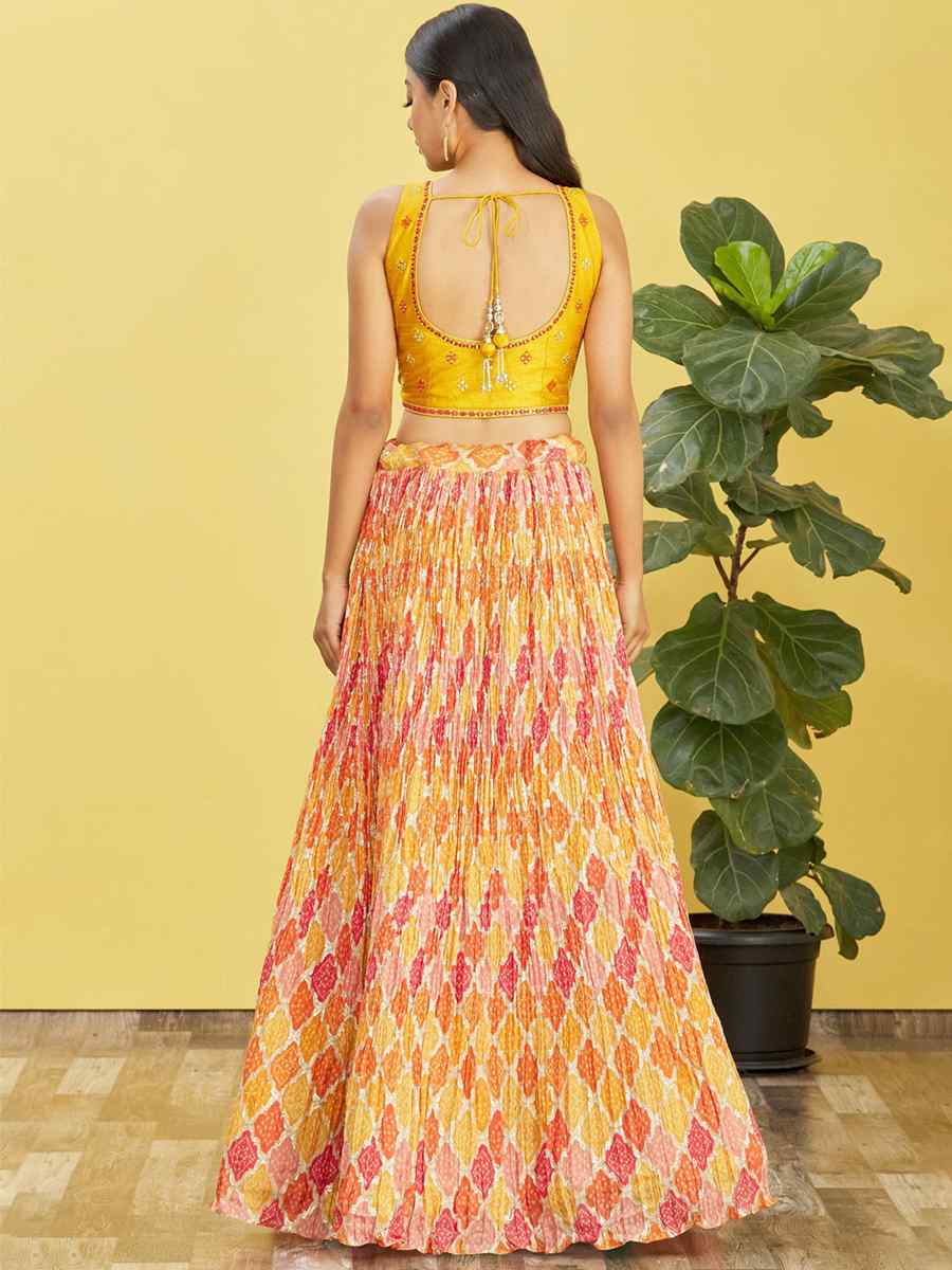Yellow Chinon Embroidered Party Wear Festival Circular Lehenga Choli