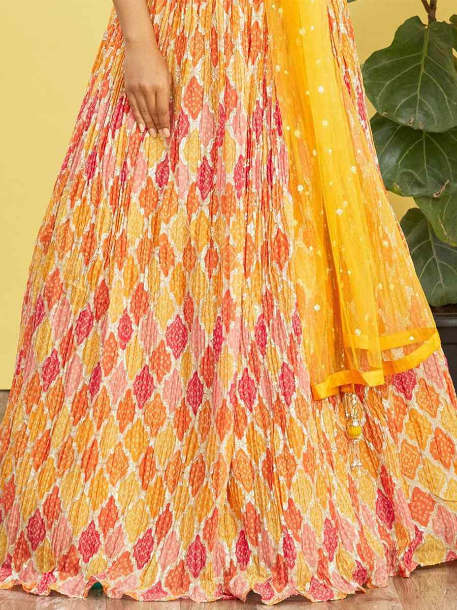 Yellow Chinon Embroidered Party Wear Festival Circular Lehenga Choli