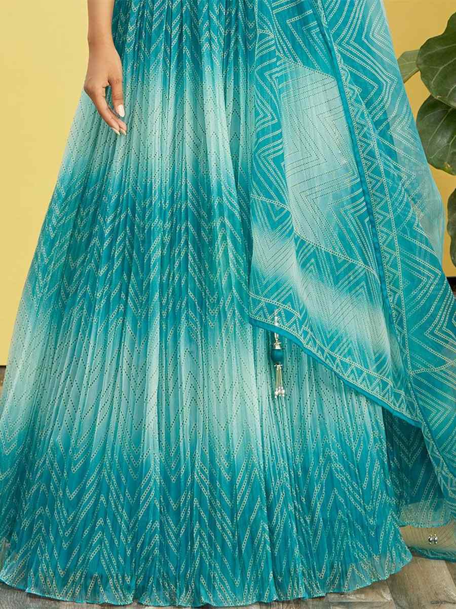 Blue Organza Embroidered Party Wear Festival Circular Lehenga Choli