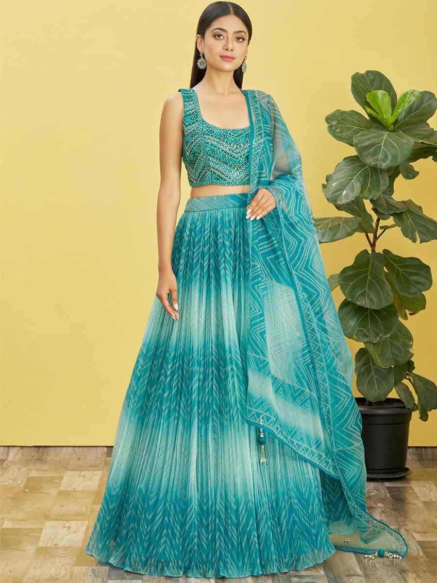 Blue Organza Embroidered Party Wear Festival Circular Lehenga Choli