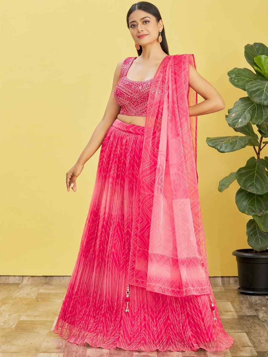 Pink Organza Embroidered Party Wear Festival Circular Lehenga Choli