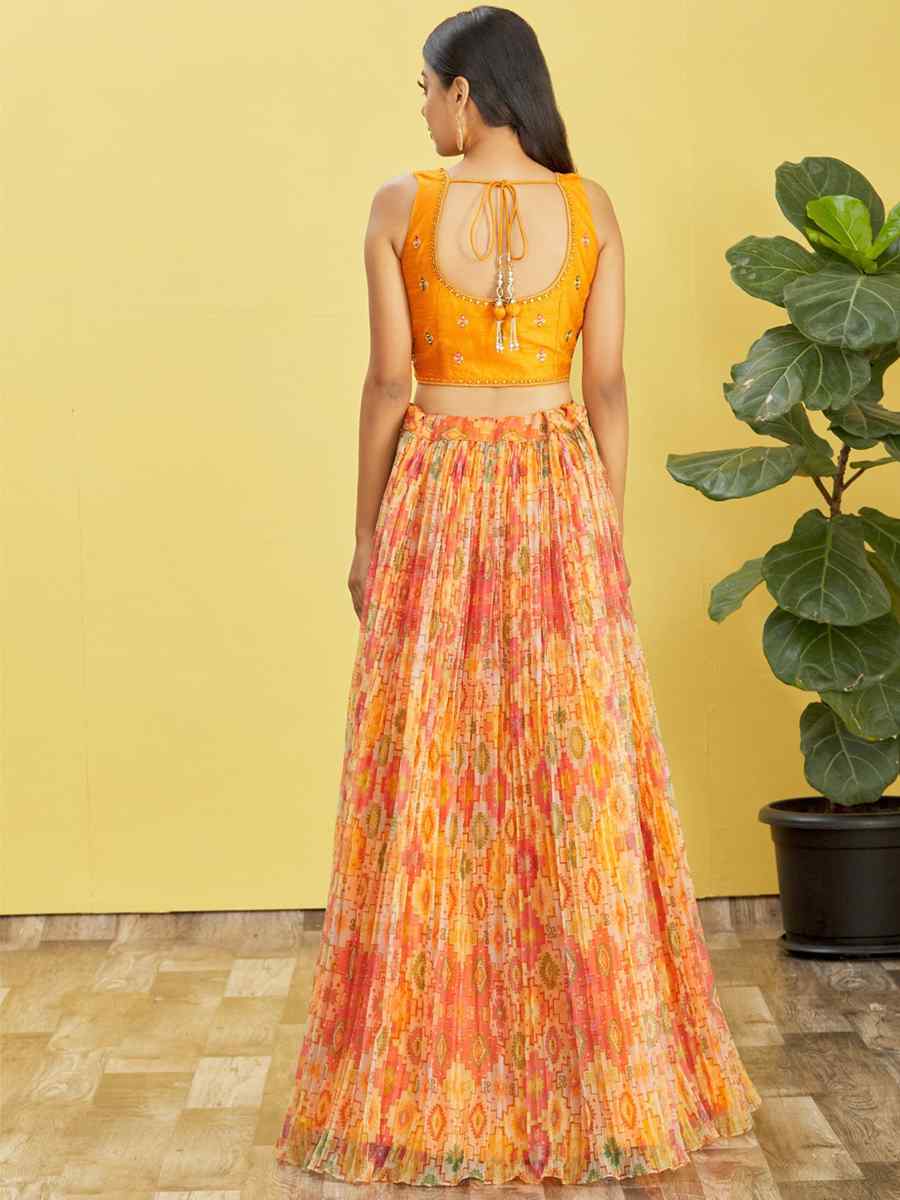 Yellow Organza Embroidered Party Wear Festival Circular Lehenga Choli