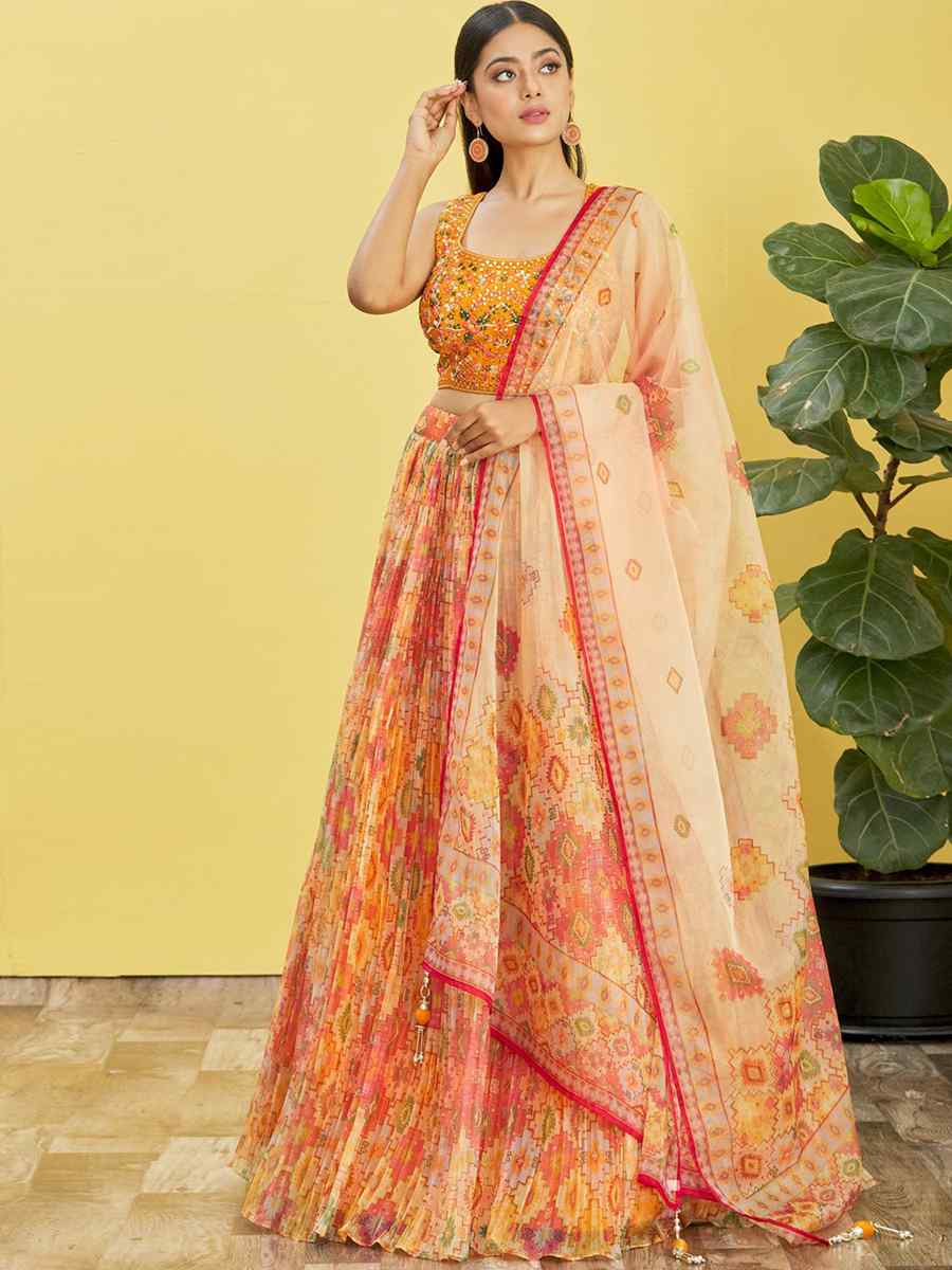 Yellow Organza Embroidered Party Wear Festival Circular Lehenga Choli