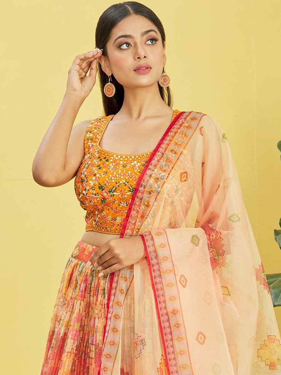 Yellow Organza Embroidered Party Wear Festival Circular Lehenga Choli