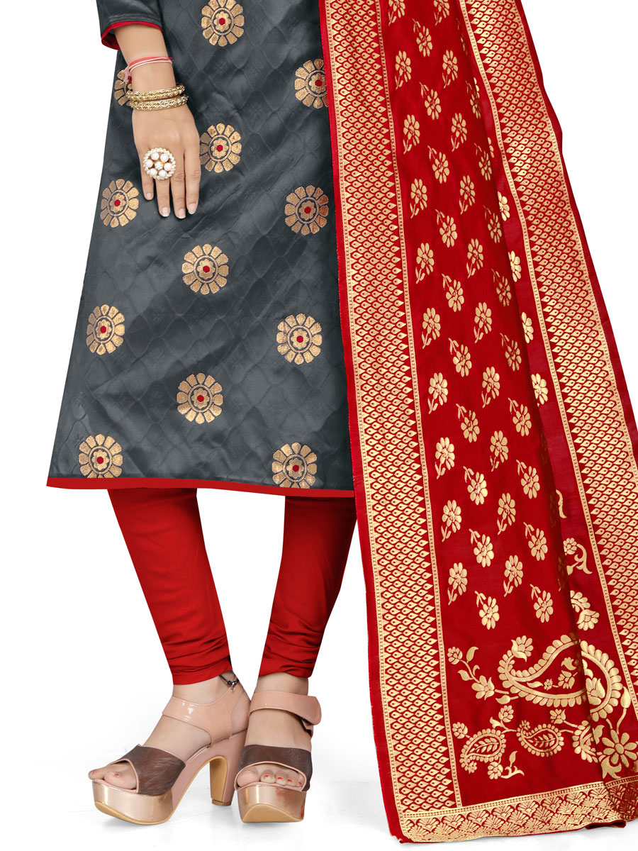 Gray Banarasi Silk Handwoven Casual Pant Kameez