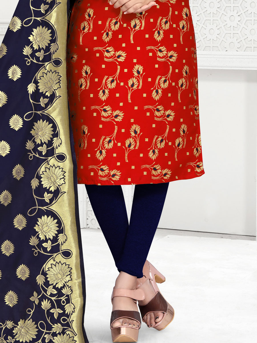 Persimmon Red Banarasi Silk Handwoven Casual Pant Kameez