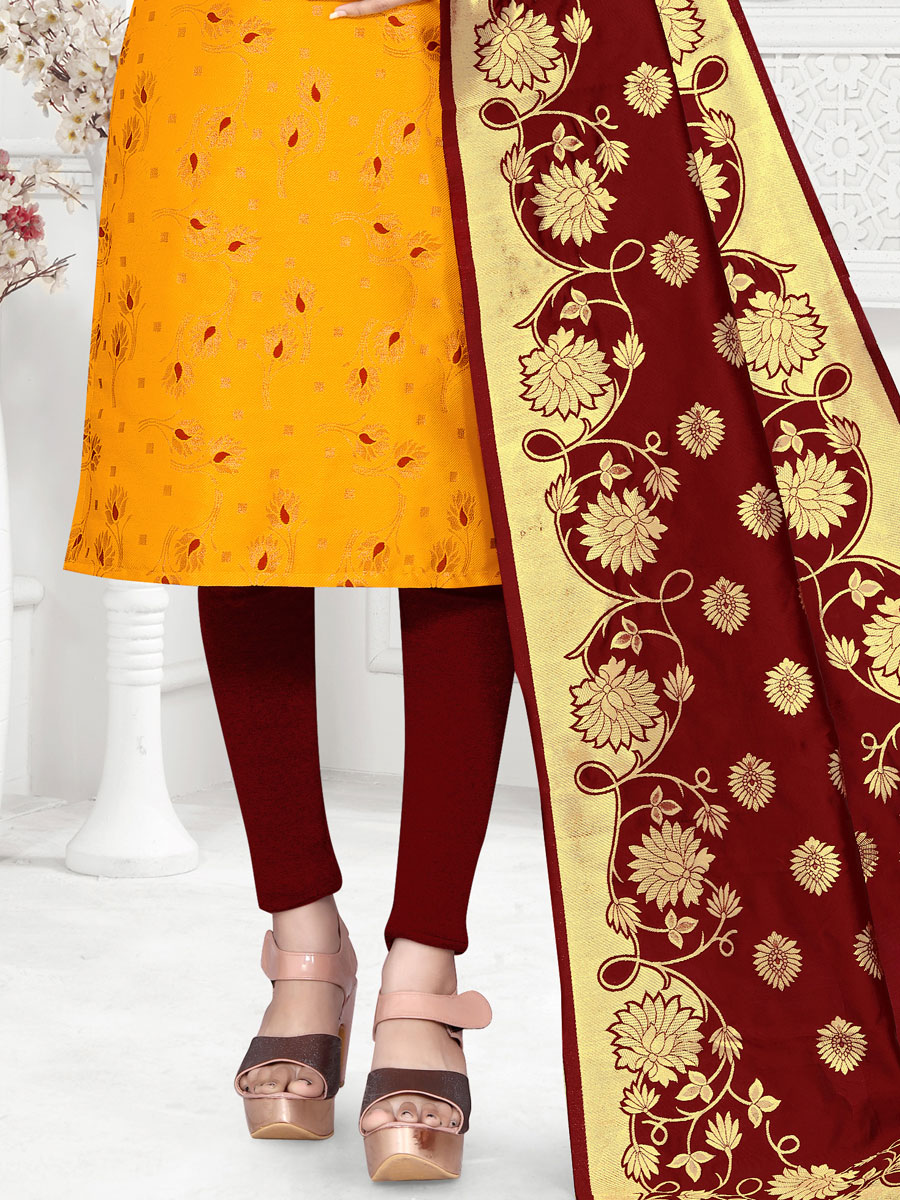 Mustard Yellow Banarasi Silk Handwoven Casual Pant Kameez