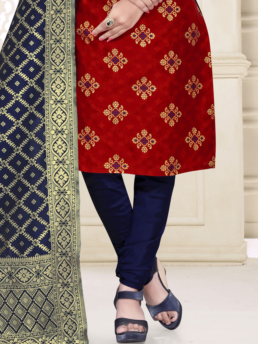 Venetian Red Banarasi Silk Handwoven Casual Churidar Pant Kameez