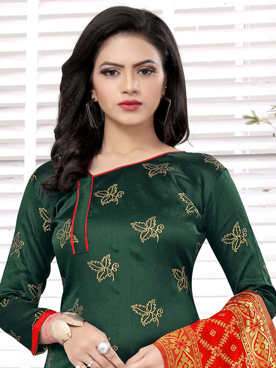 Hunter Green Banarasi Silk Handwoven Casual Churidar Pant Kameez