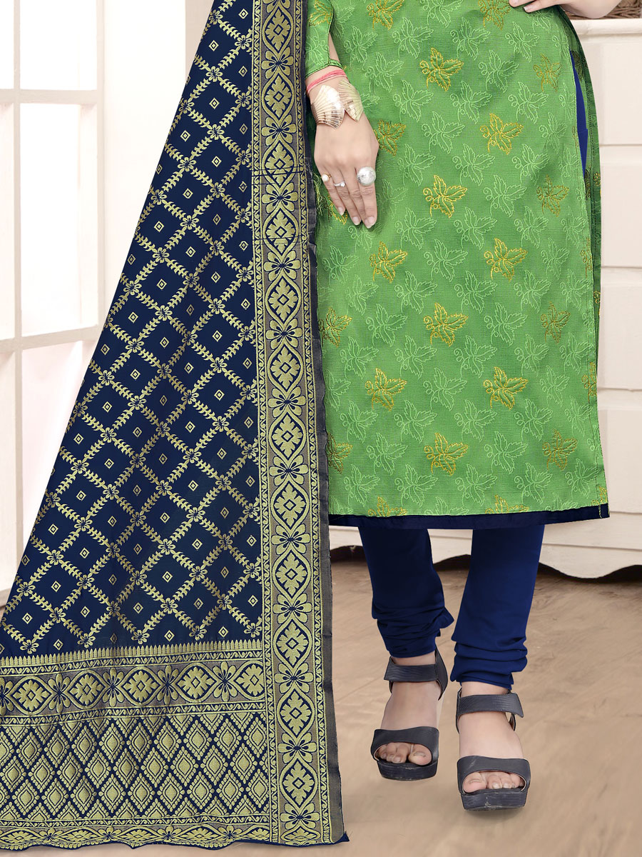 Light Green Banarasi Silk Handwoven Casual Churidar Pant Kameez