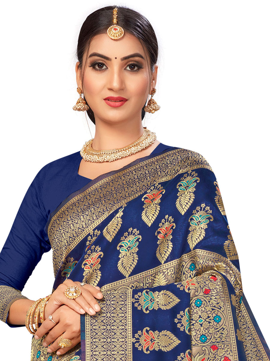 Navy Blue Banarasi Silk Handwoven Festival Saree