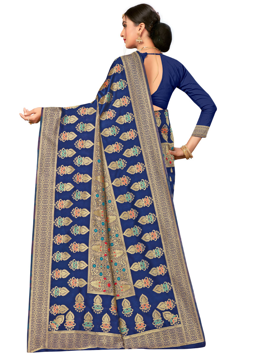 Navy Blue Banarasi Silk Handwoven Festival Saree