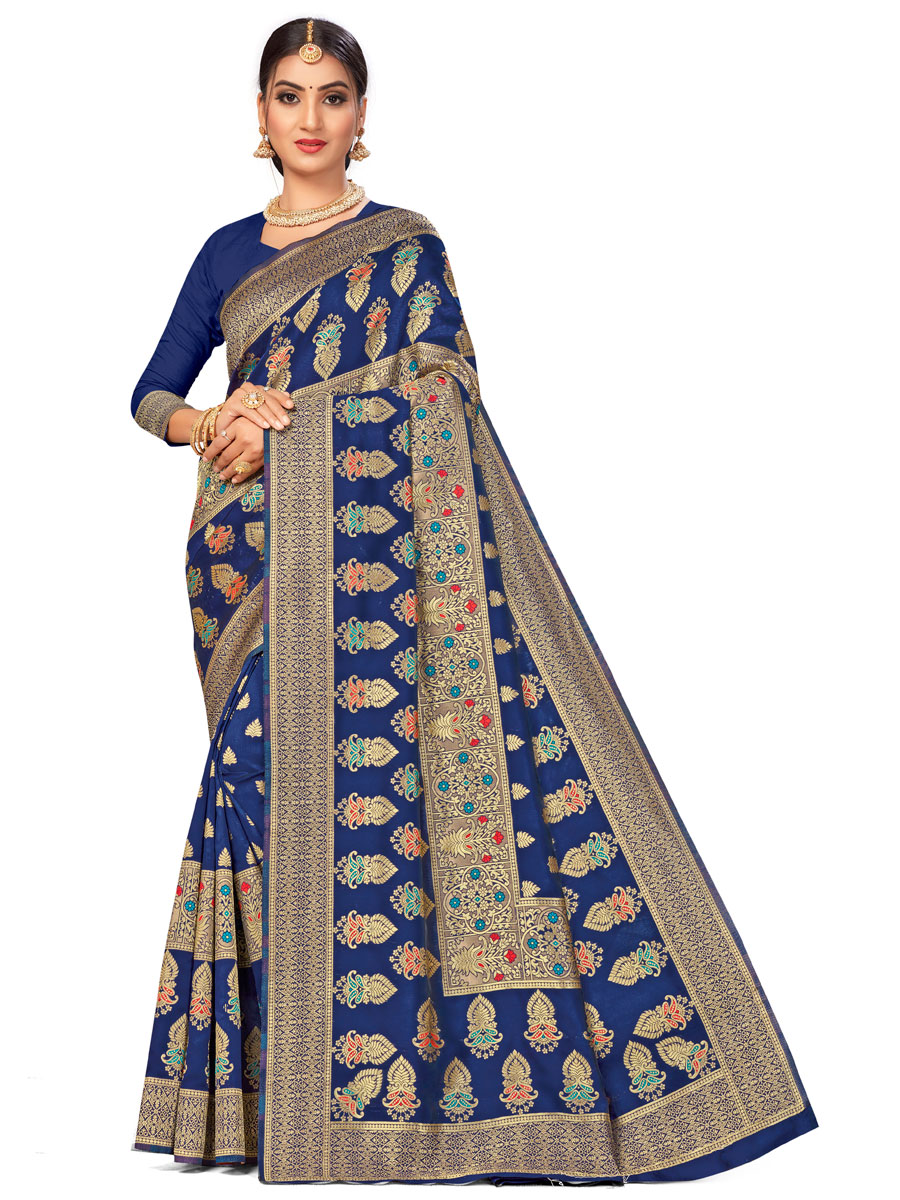 Navy Blue Banarasi Silk Handwoven Festival Saree