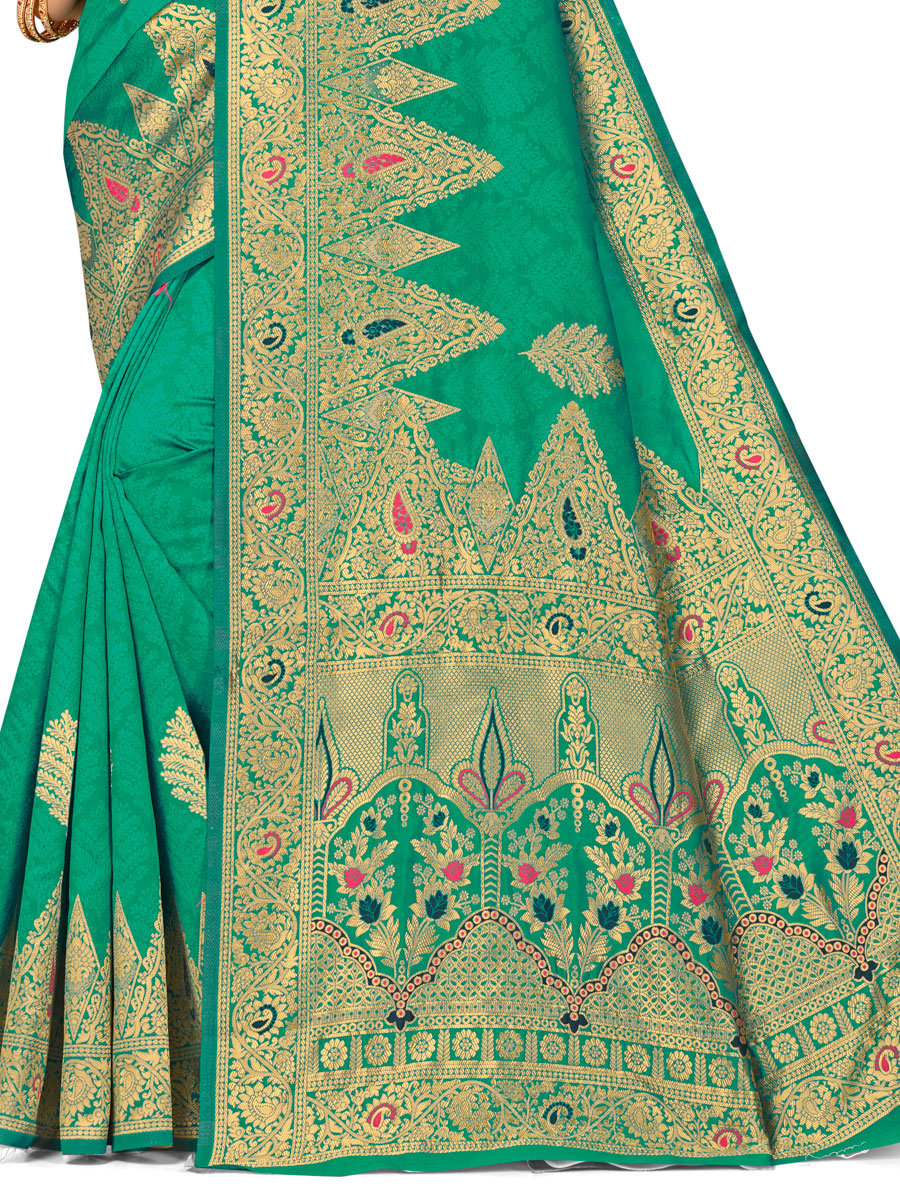 Jungle Green Banarasi Silk Handwoven Festival Saree