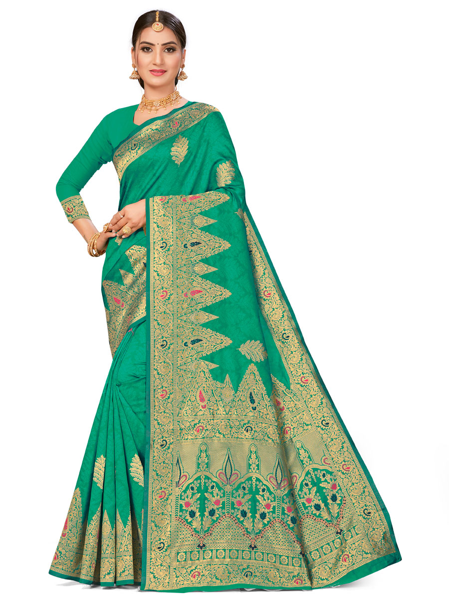 Jungle Green Banarasi Silk Handwoven Festival Saree